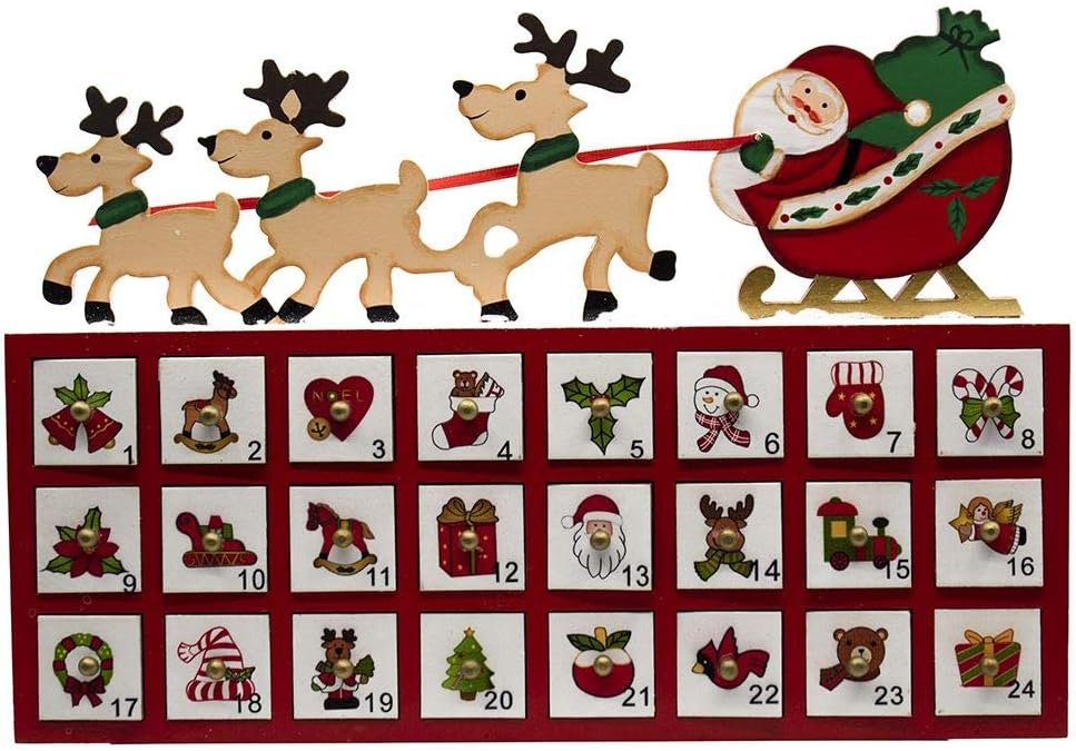 Kurt S. Adler 8-Inch Wooden Santa and Sleigh Advent Calendar