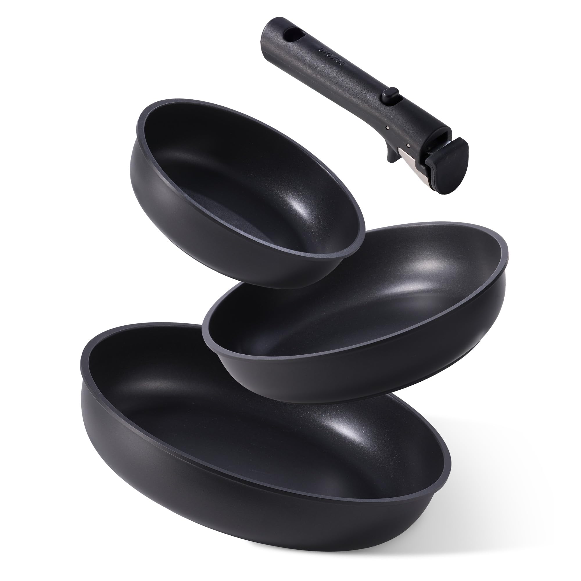 CAROTE 4pcs Non Stick Frying Pans 8 10 12 Frying Pan Egg Pan Omelet Pans with Detachable Handle