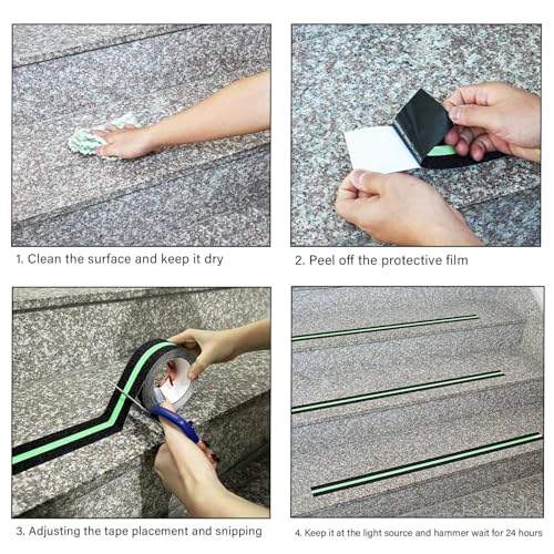 Image of Anti Slip Tape for Stairs Waterproof, Heavy Duty Anti Skid Grip Tape for Bathroom Floor, Tiles & Granite Steps, Glow in The Dark Radium Safety Tape for Staircase, Non Slip (2Inch X 5meter) (Pack OF 1)