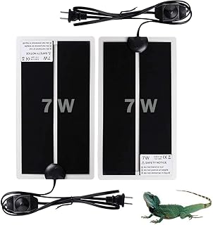 2PCS Reptile Heating Mat, 7W 11 x 5.9in Waterproof Reptile Heat Pad Under Tank Terrarium with Temperature Control, Safety Adjustable Reptile Heat Mat for Turtle, Tortoise, Snakes, Lizard, Gecko