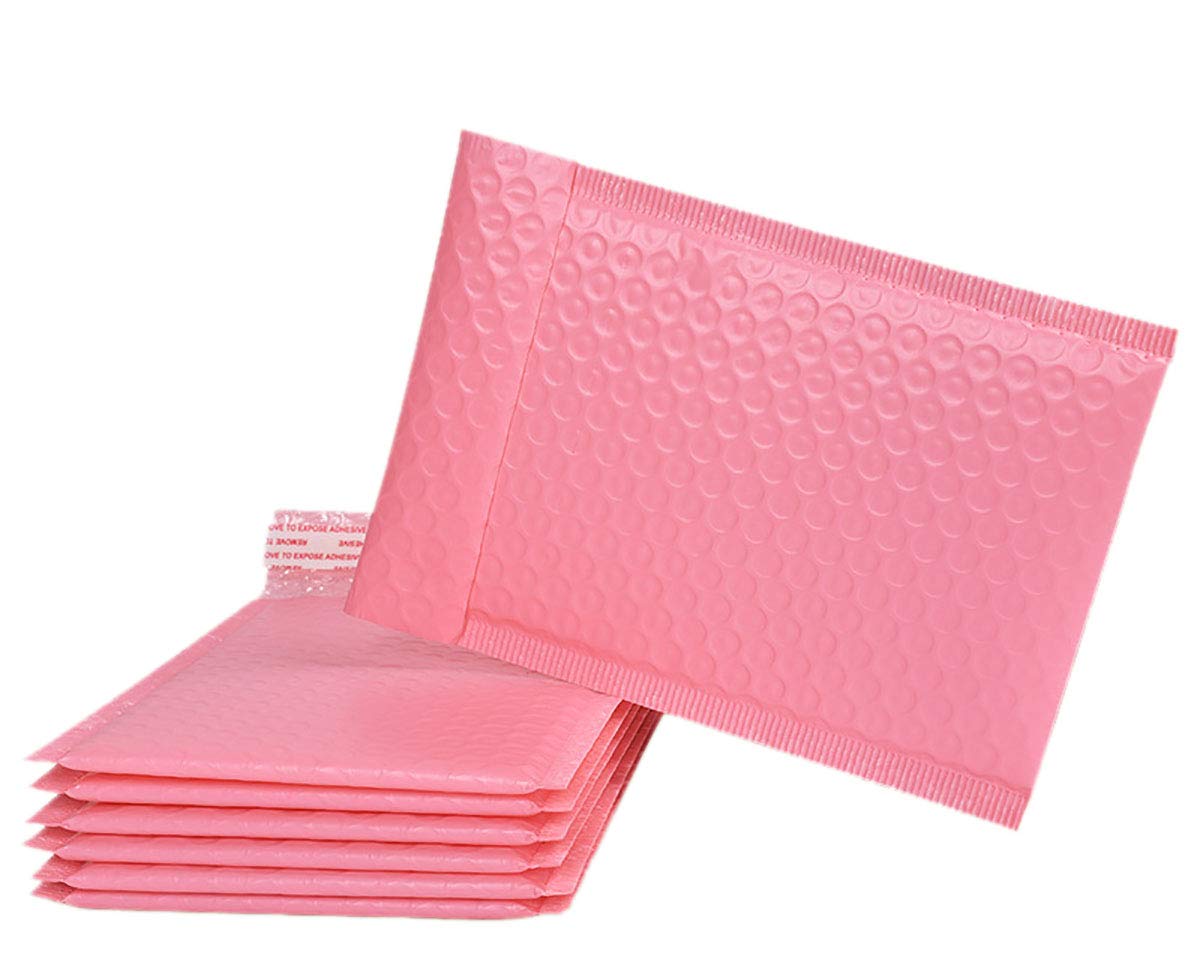 Sobres pequeños acolchados con forro de burbujas de polietileno, paquete de 12 sobres de envío de 5 x 7 pulgadas, color rosa, autoadhesivos, impermeables, a prueba de golpes y polvo (rosa, 5 x 7
