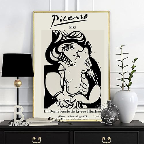 Picasso - Lienzo decorativo para pared, póster de exposición, figura abstracta, pintura al óleo cubista, póster de Picasso, vintage, negro, beige,