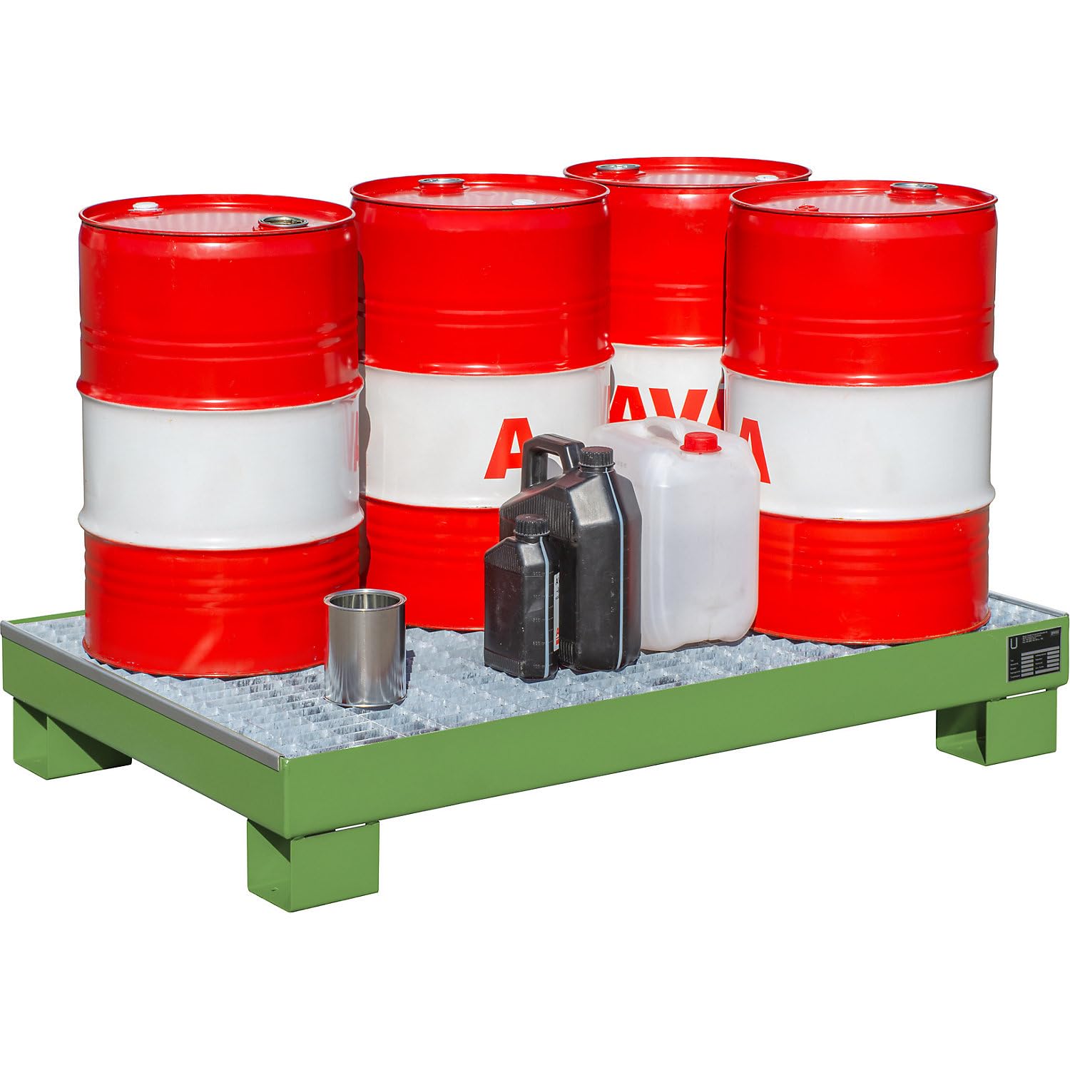 Bauer | Stahl-Auffangwanne | LxBxH 800 x 1300 x 205 mm | lackiert Grün RAL 6011 | mit Gitterrost