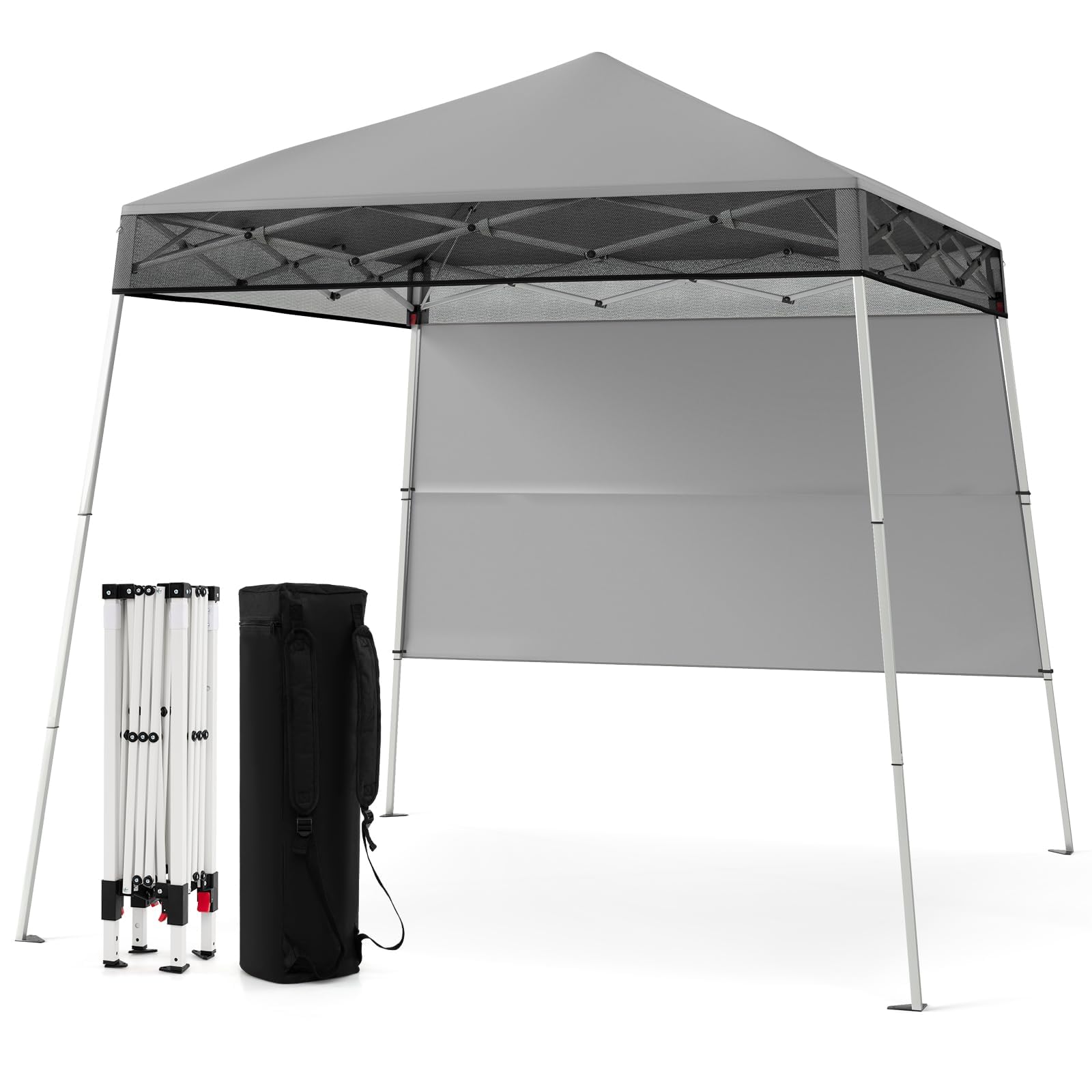 FANTASK Tente de réception - Tente de Jardin réglable en Hauteur avec paroi latérale et Crochet de Sol - Imperméable et Protection Solaire - 2 x 2 m - Pop up - avec Sac - pour Jardin et fête - Gris