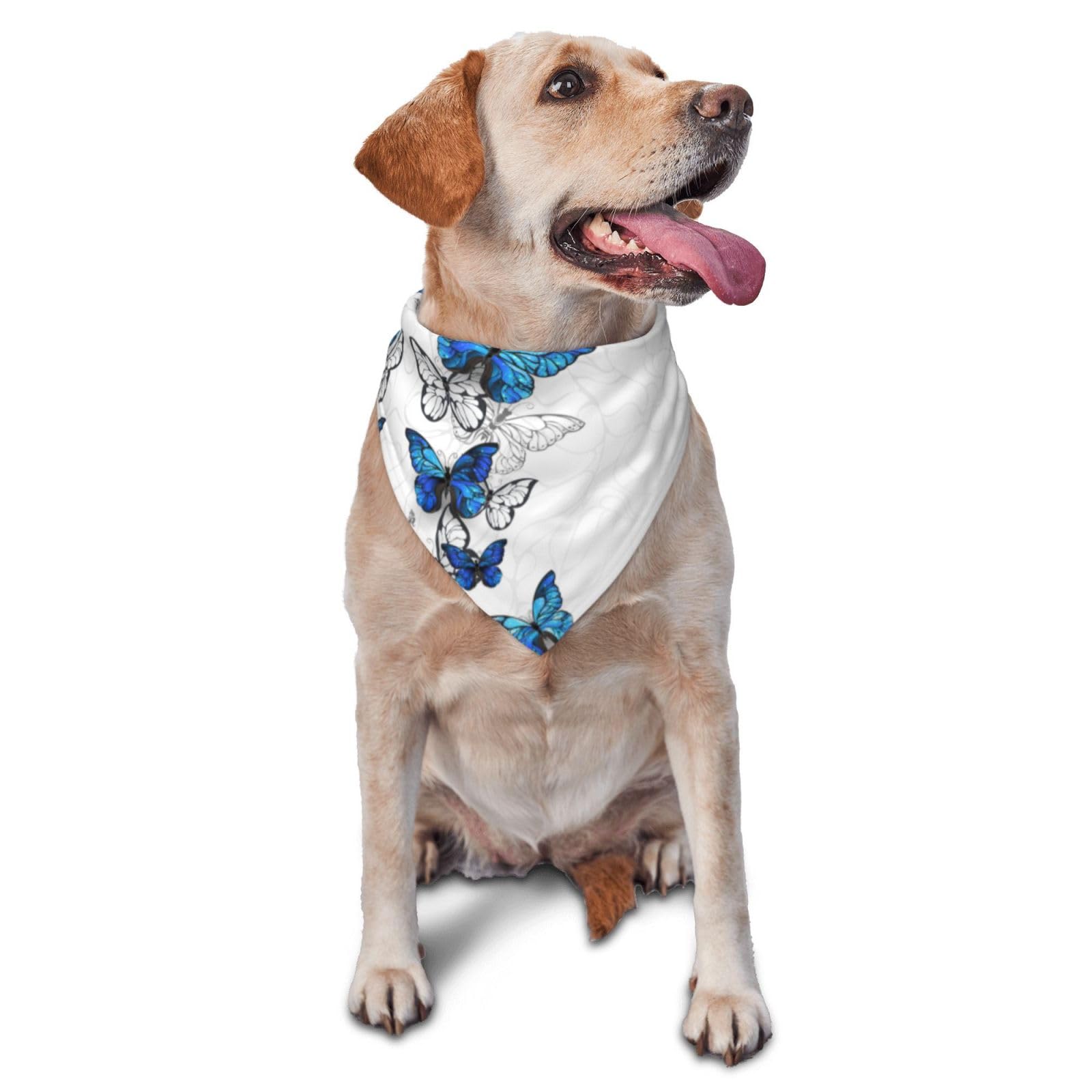 Sipeigyd Blue Flying Butterflies-1pcs Washable Dog Scarf Triangle Adjustable Puppy Bandana Bib Handkerchief for Girl Or Boy Medium Large Dog Cat