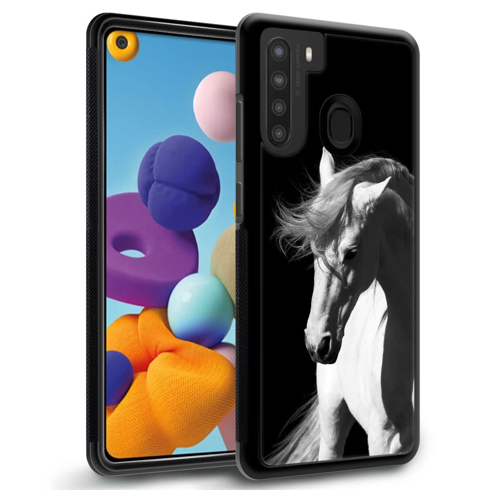 DAIZAG Compatible with Samsung Galaxy A21 Case,All-Round Protection Shockproof Anti-Scratches TPU Cover,Cases for Man Woman-White Horse