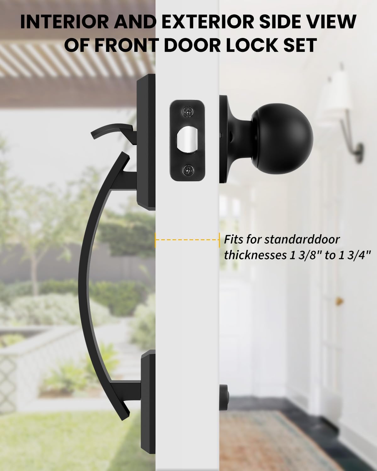 Goldenwarm Front Door Handle, Black Door Handle Exterior, Single Cylinder Front Door Handle Only, Matte Black Entry Door Handle