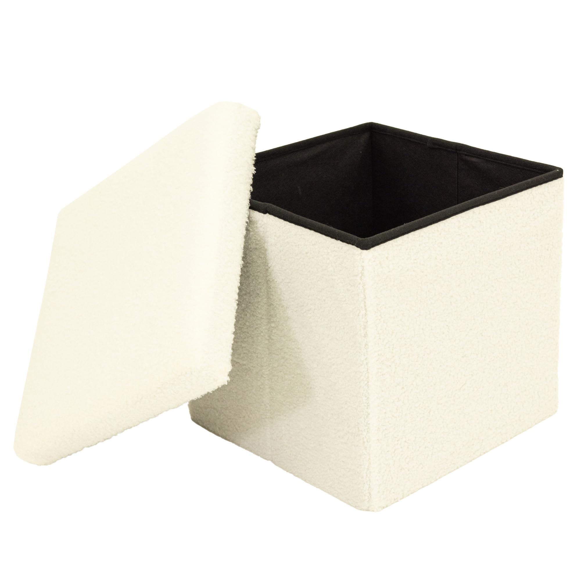 Libbi Lou White Teddy Boucle Foldable Footstool/Ottoman Storage Box| 38 x 38 x 38 cm | Ottoman for Home, Office or Bedroom | Store up to 20kg