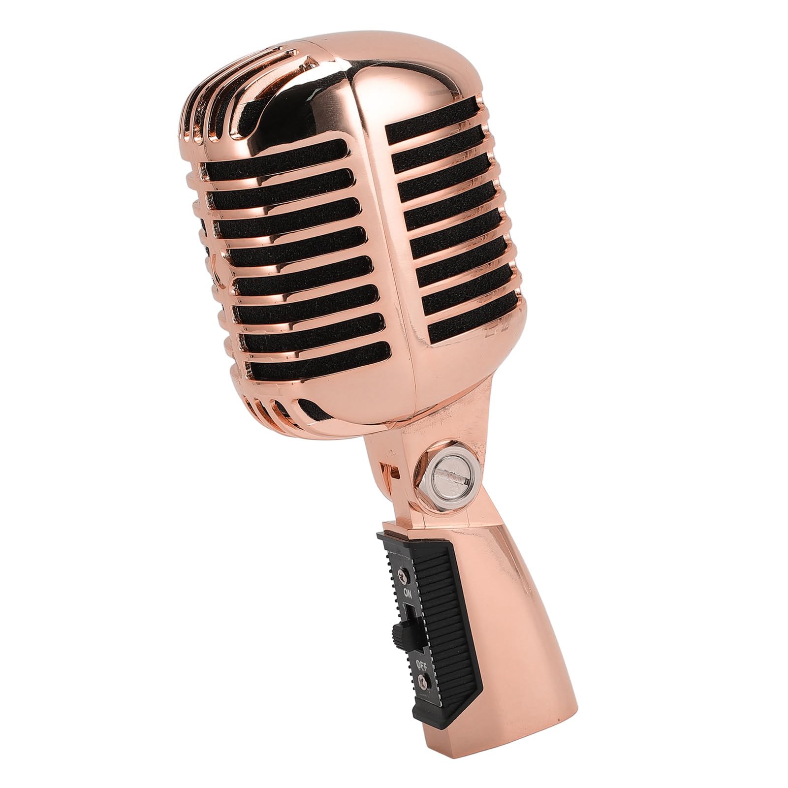 Micrófono Vocal Dinámico Retro Vintage para KTV, Micrófono Cardioide Clásico de Aleación de Zinc para Presentaciones en Escenario, Manual de 1 Pieza, Adecuado para Cantantes (Oro Rosa)