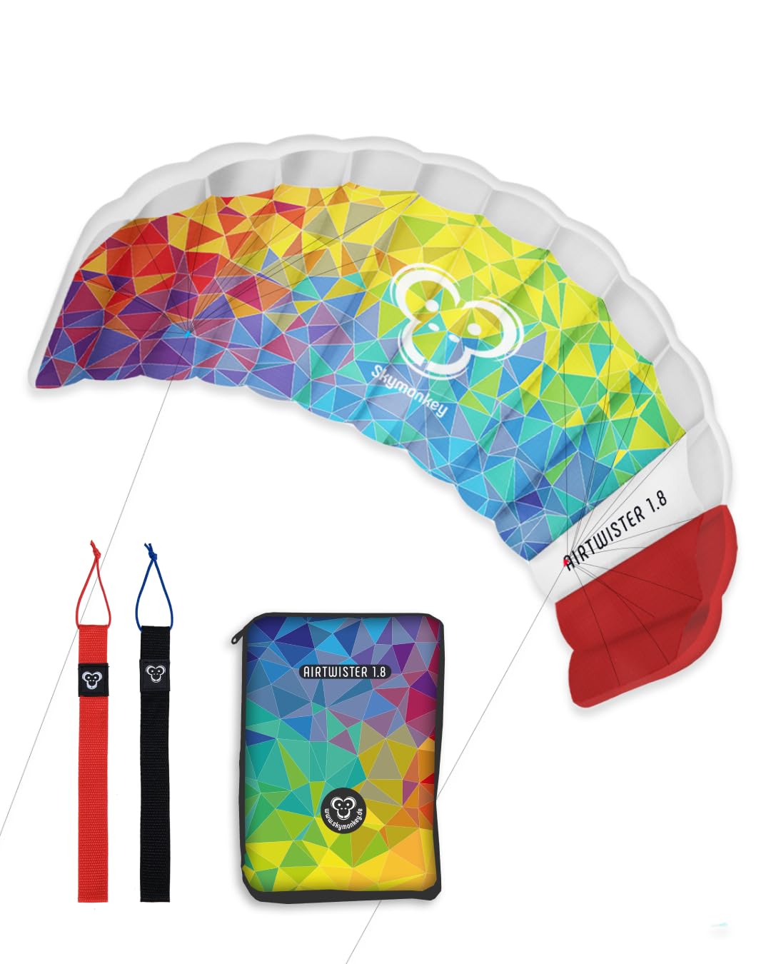 Skymonkey Airtwister 1.8 Lenkmatte inkl. Packsack & Flugschlaufen - Lenkdrachen bereits fertig angeleint, ready 2 fly, Kite mit stabilen Polyester Ripstop Material, Flugdrachen für Einsteiger geeignet