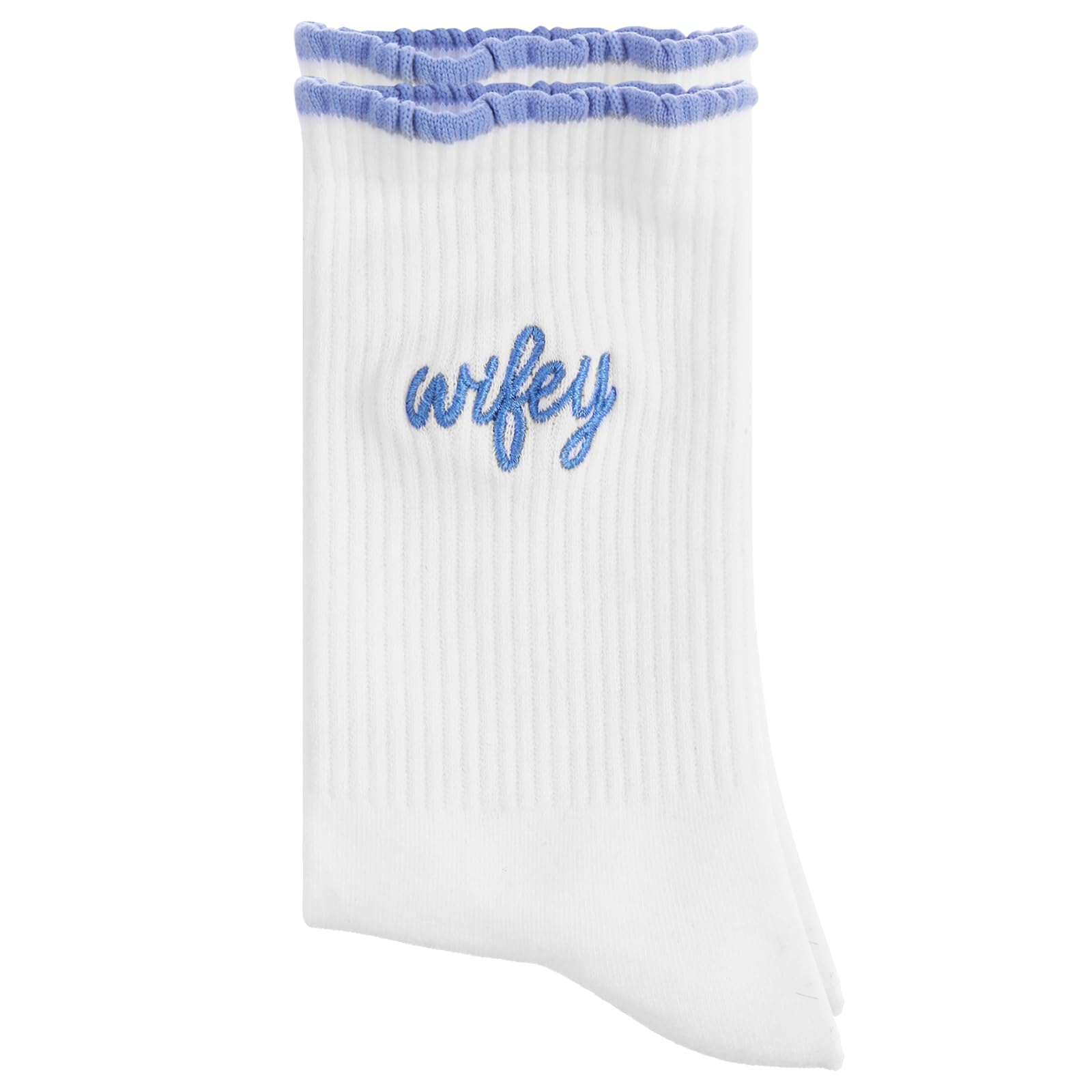 Wifey Crew Socks White Cotton Soft Wedding Socks Bride to Be Gifts Bridesmaid Wife Gifts for Stylish Newlywed Couple Chic Wedding Day, White, Blue, One Size-image-38