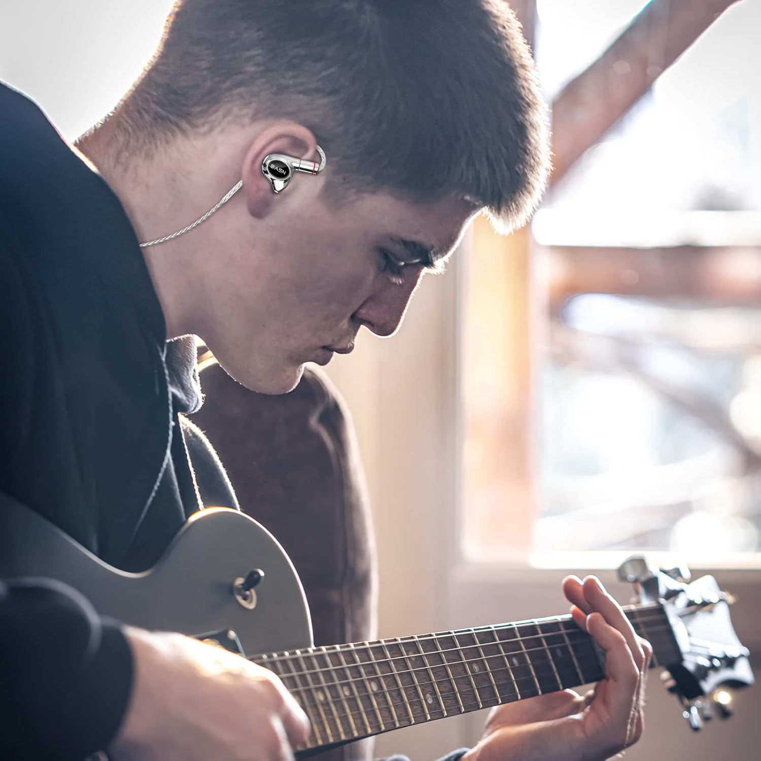 BASN Metalen PRO 4 Drivers in-Ear Monitors Headphones for Musicians, Noise Isolating Enhanced Bass Sound Earphones with CNC Metal Craft Shell, Wired Upgraded Detachable MMCX Cables(Gloss Black)