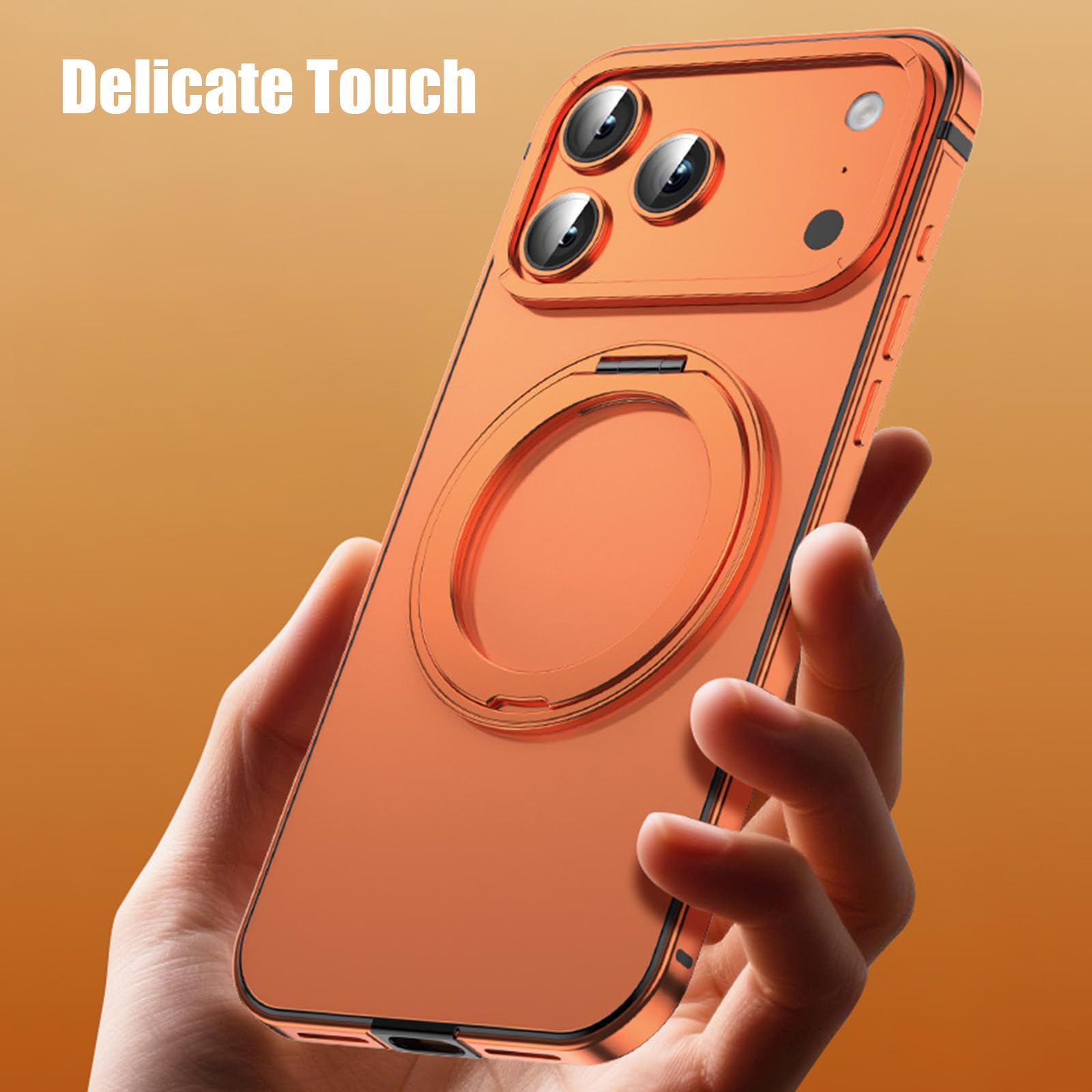 Magnetische Hülle für iPhone 17 Pro Max/17 Pro, Ultradünne Aluminiumlegierung Rahmen Metall Schutzhülle mit Ring Ständer Handyhülle,Silber,17 Pro