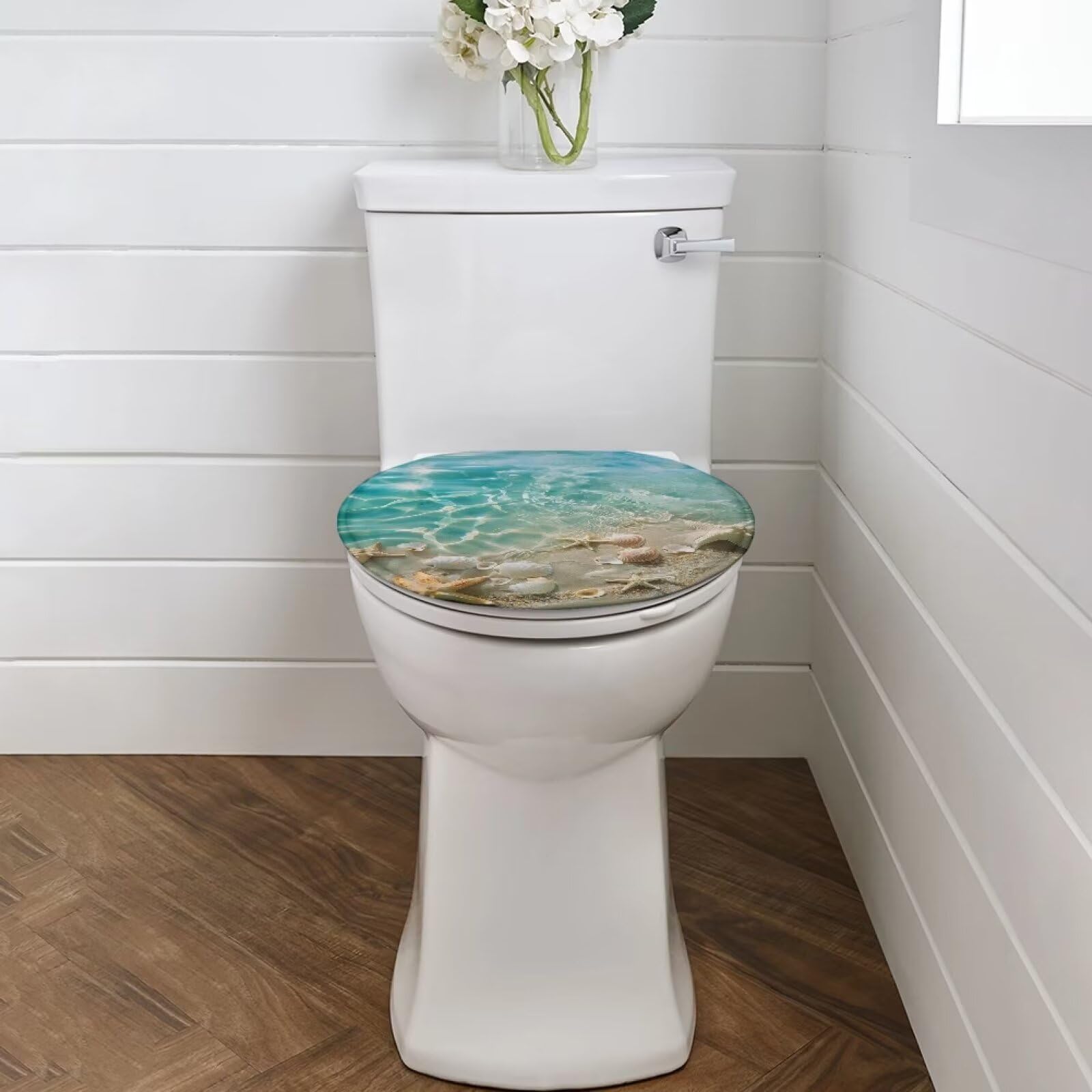 Bivxisrvo Starfish Print Toilet Cover Seat Polyester Fabric Toilet Protector Cover Dustproof Elastic Edges Universal for Most Toilet Bowl Lids