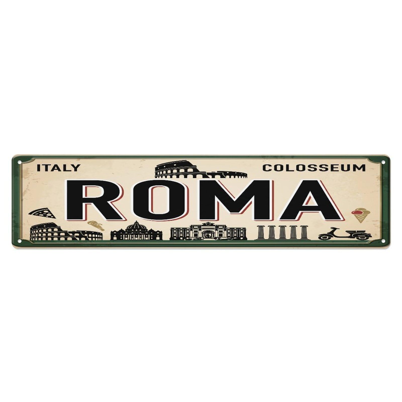 Tgrcjimh Style Metal Tin Sign Roma Italy Colosseum Pizza