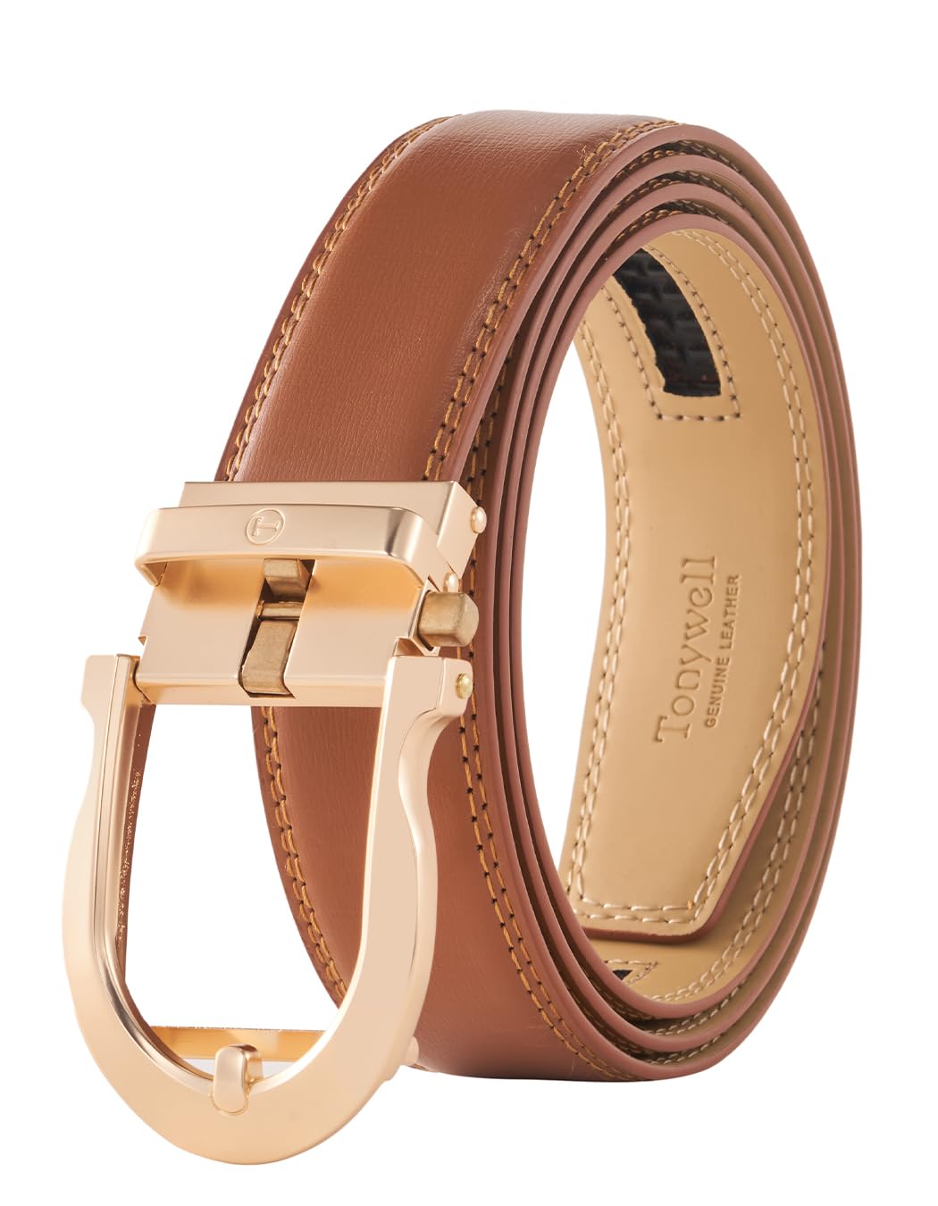 Tonywell Men's Leather Ratchet Belt, 1 3/8" Adjustable Dress Belt, Trim to Fit