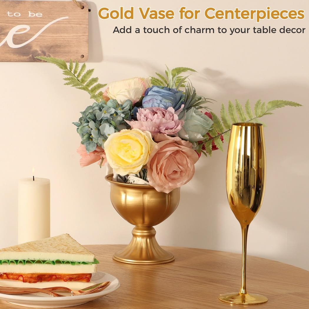 10 STK. Gold Metallvasen, kleine Blumenvasen im Set, 4,9 x 5,1 x 3,9 Zoll, goldene Vasen für Tischdekoration, Mini Metall-Blumentöpfe, Compote Vase für Zuhause, Hochzeit, Party Deko