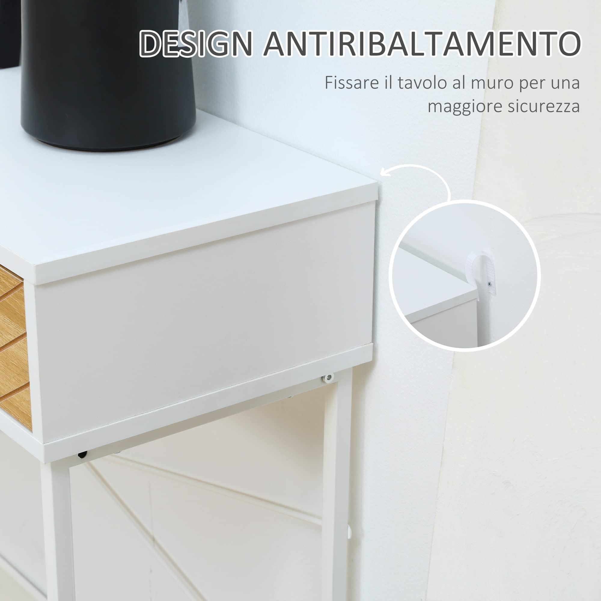 HOMCOM Consolle Moderna con 2 Cassetti, Tavolo per Ingresso in Metallo con Struttura Incrociata, Tavolino per Soggiorno, Bianco