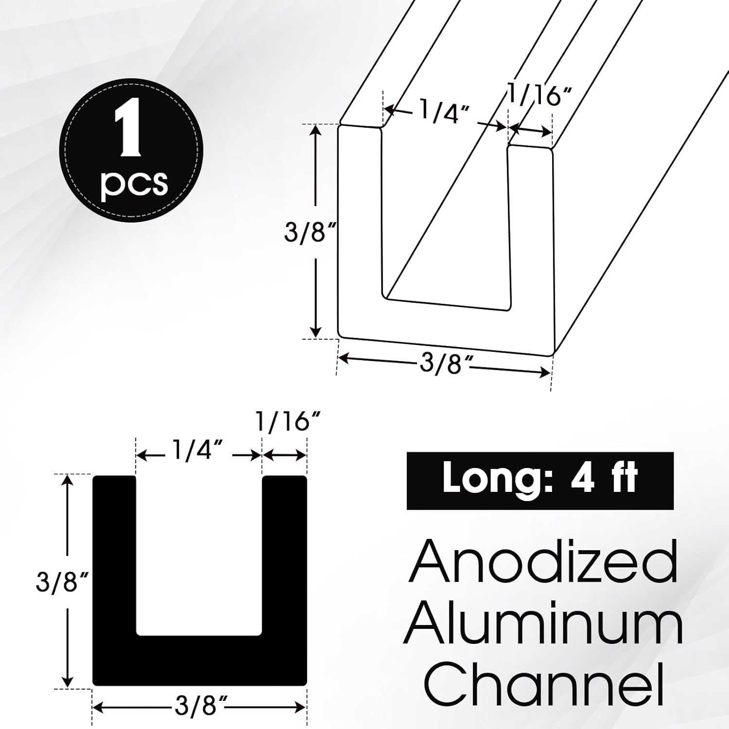 Yaocom 2 Pcs 4 ft 1/4" U Channel Aluminum 1/16" Walls x 3/8" High x 3/8" Width Aluminum C Channel Metal 6063 Alloy T-6 Temper for Posters Signs Frame Display Stands