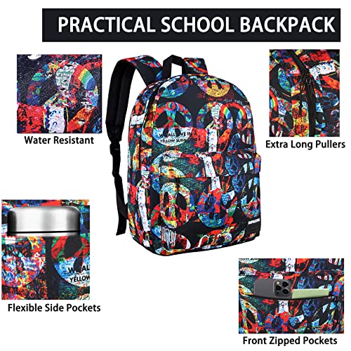 Image of SUPACOOL Casual Laptop Backpack for Men and Women, School Backpack for Boys and Girls, College Bookbag, USB Charging Port, Lightweight Back Pack(Peace)