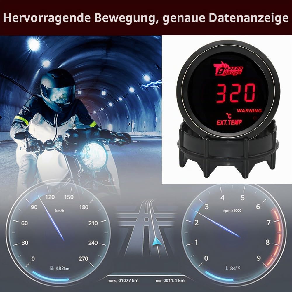 ETOPARS Universelle Auto Abgastemperaturanzeige 2Zoll 52mm Auto Abgasmessgerät Digitales Auspuff Gas Temperatur Anzeige Abgas Rot Lichtanzeige Instrument Rauchtönung Len