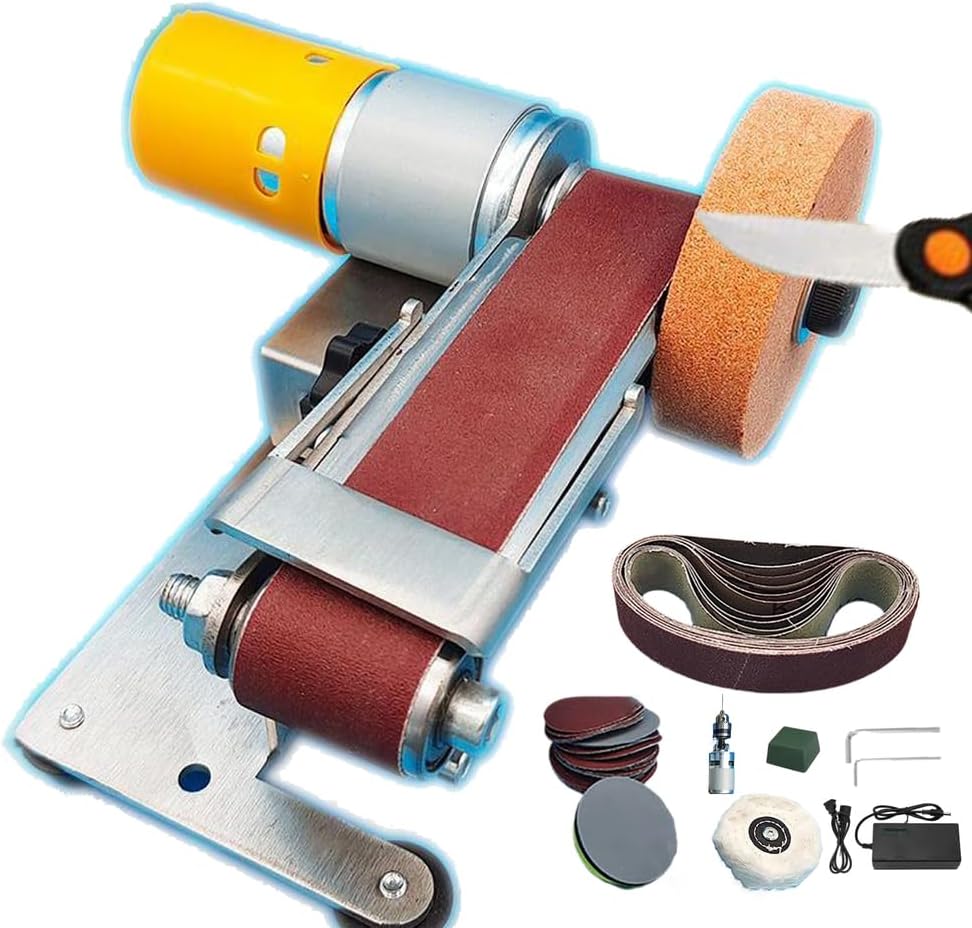 Mini Belt Sander - Electric Knife Sharpener, 7 Forward and Reverse Adjustable Speed Bench Grinder, 4000-9000 R/Min for Wood, Metal, Plastic Sanding