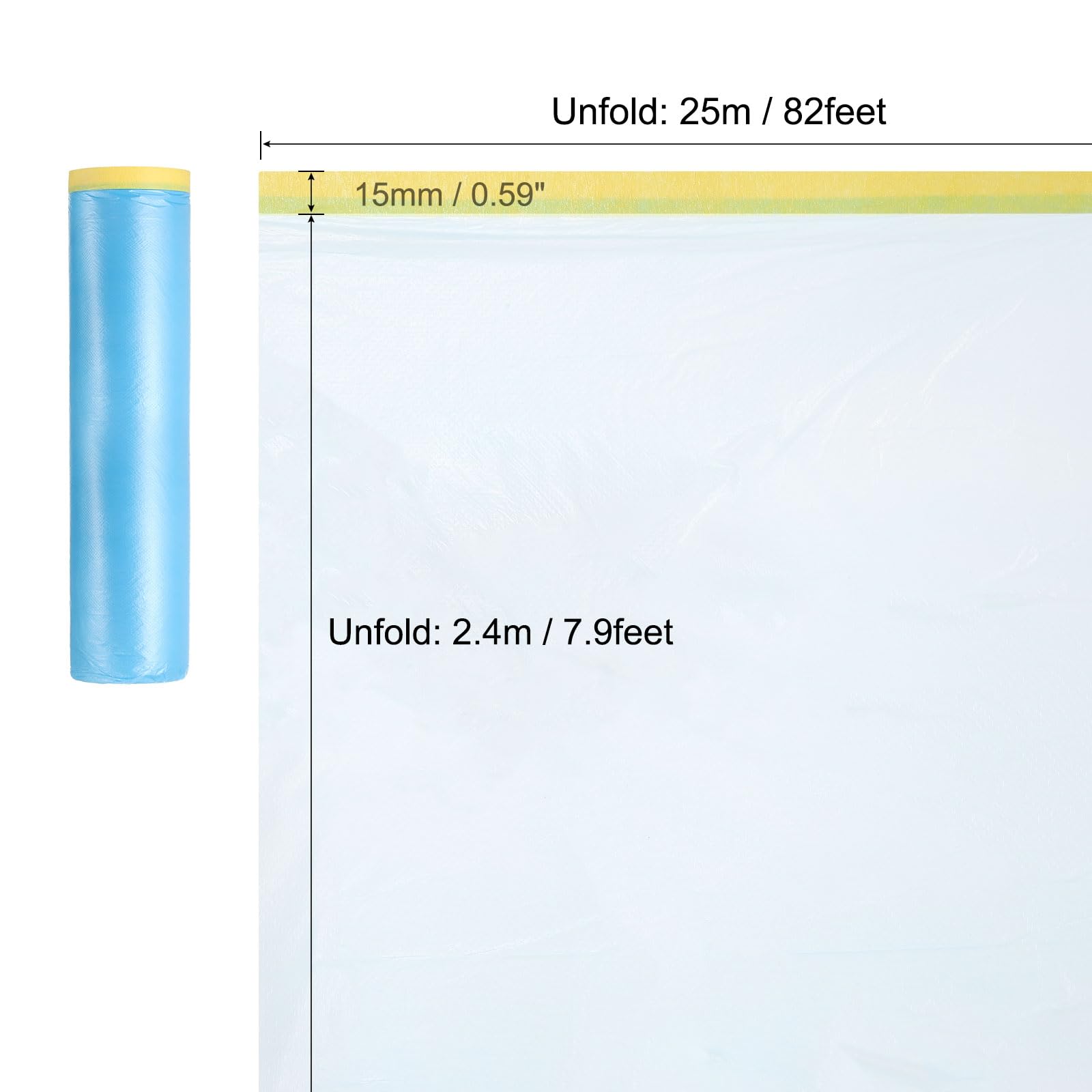 QUARKZMAN Pellicola Protettiva Pretapezzata 7.9 Piedi X 82 Piedi Telo In Plastica Per Pittura Con Nastro Adesivo Medio Per Protezione La Verniciatura E La Spruzzatura Pellicola Blu 3 Pezzi