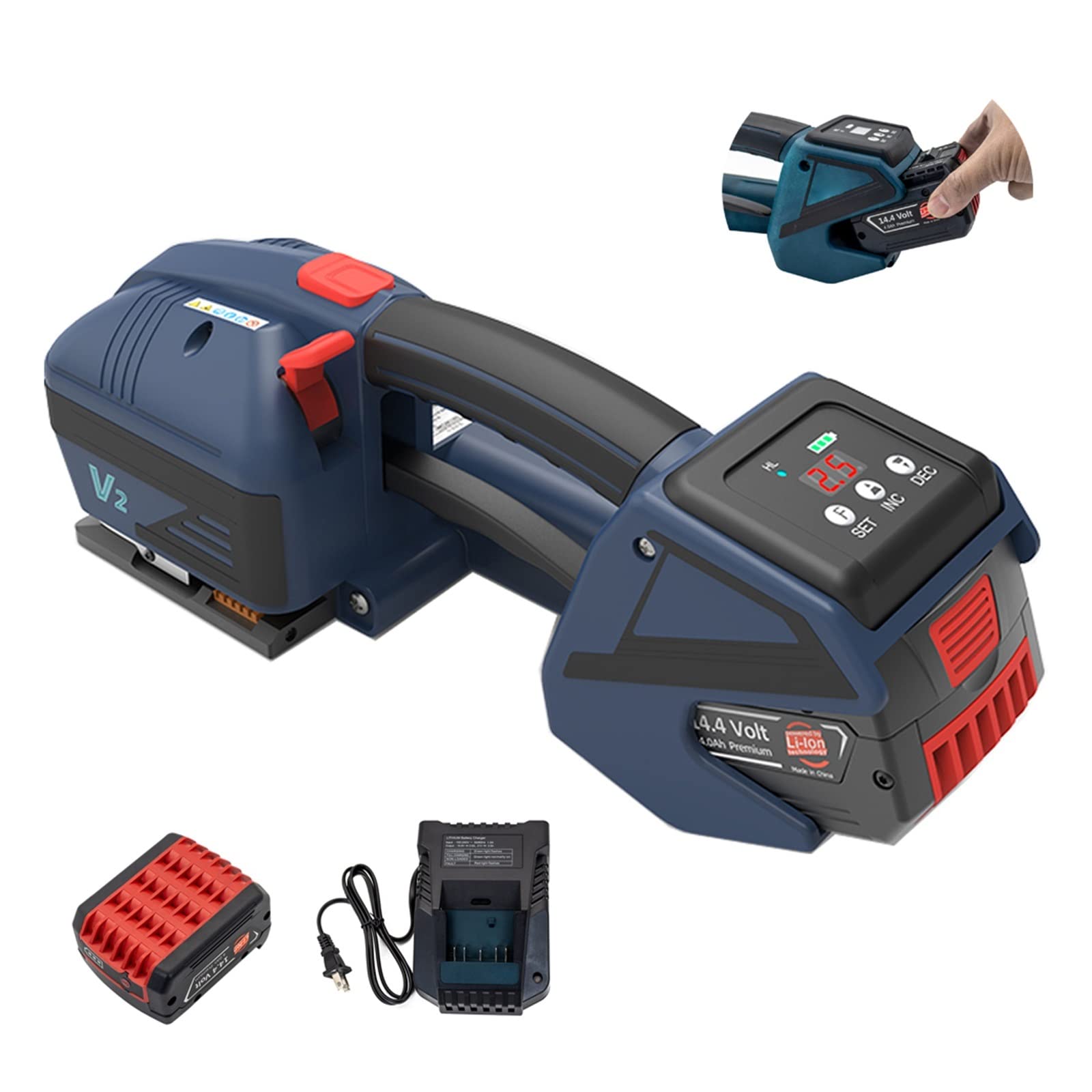 Portable V2 Electric Strapping Machine 3200N Battery Powered Automatic Banding PackageTool For 13-16mm PET PP Belt,DIY Tools(With One Battery)