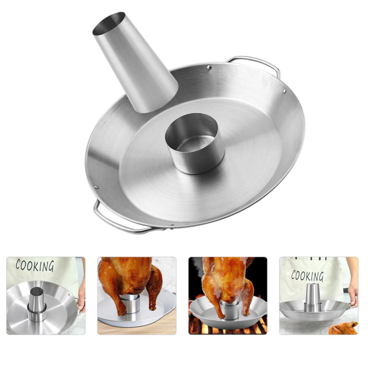 Soporte para Asar Pollo de Acero Inoxidable Diseño de Mango, Multiusos para Barbacoa y Horno, Adecuado para Parrilla y Cocina al Aire Libre