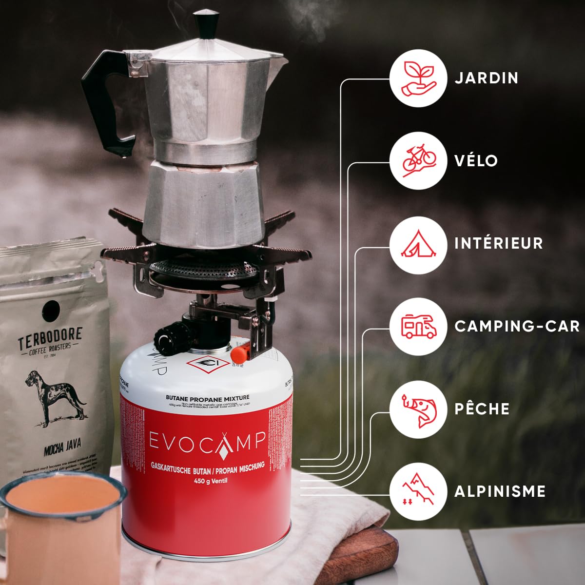 EVOCAMP 3X cartouche de gaz propane butane 450g, cartouche à vis avec filetage européen 7/16", bouteille de gaz 809ml, bonbonne de gaz utilisable pour les grills Weber séries Q100/1200