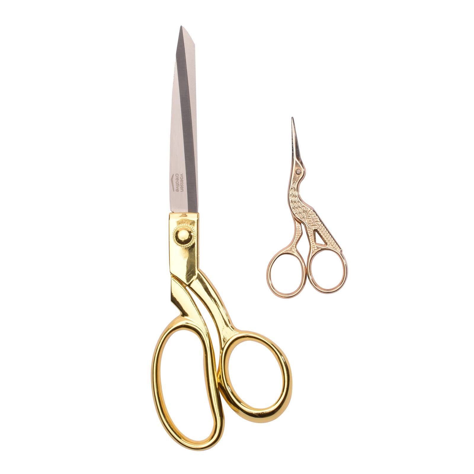 Vaessen Creative Fabric Scissors Set 2 pcs - Embroidery (3.5") & Dressmaking (8.5") - Right-Handed & Golden - for Sewing & Crafting