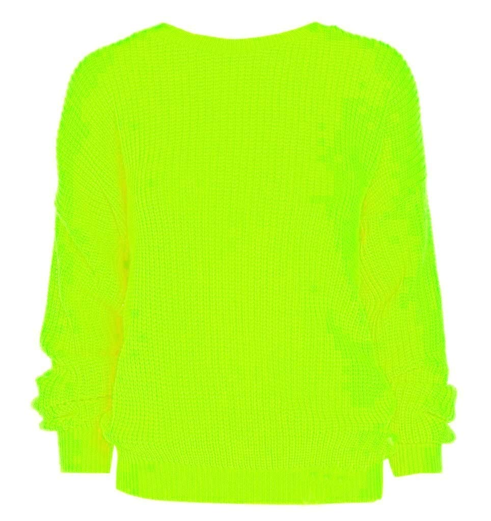 AN Direct Womens Oversized Ladies Fishnet Knitted Baggy Chunky Jumper Ladies Loose Sweater Top (Neon Yellow, 20-22)