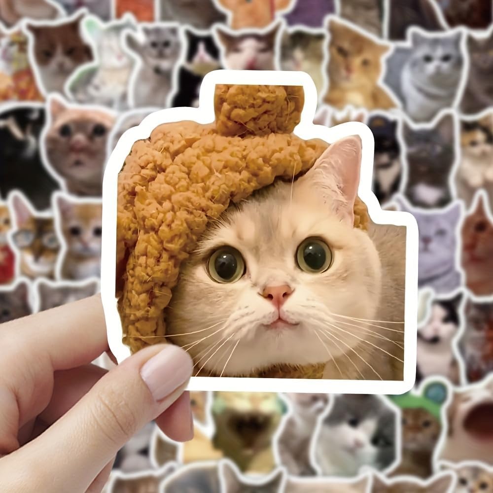 100Pcs Cute Cat Meme Stickers, Funny Sarcastic Cat Designs, Humorous Cartoon Decals for Diary, Laptop & Crafts, Premium Paper Cat Art Stickers Collectible Trading Card Stickers