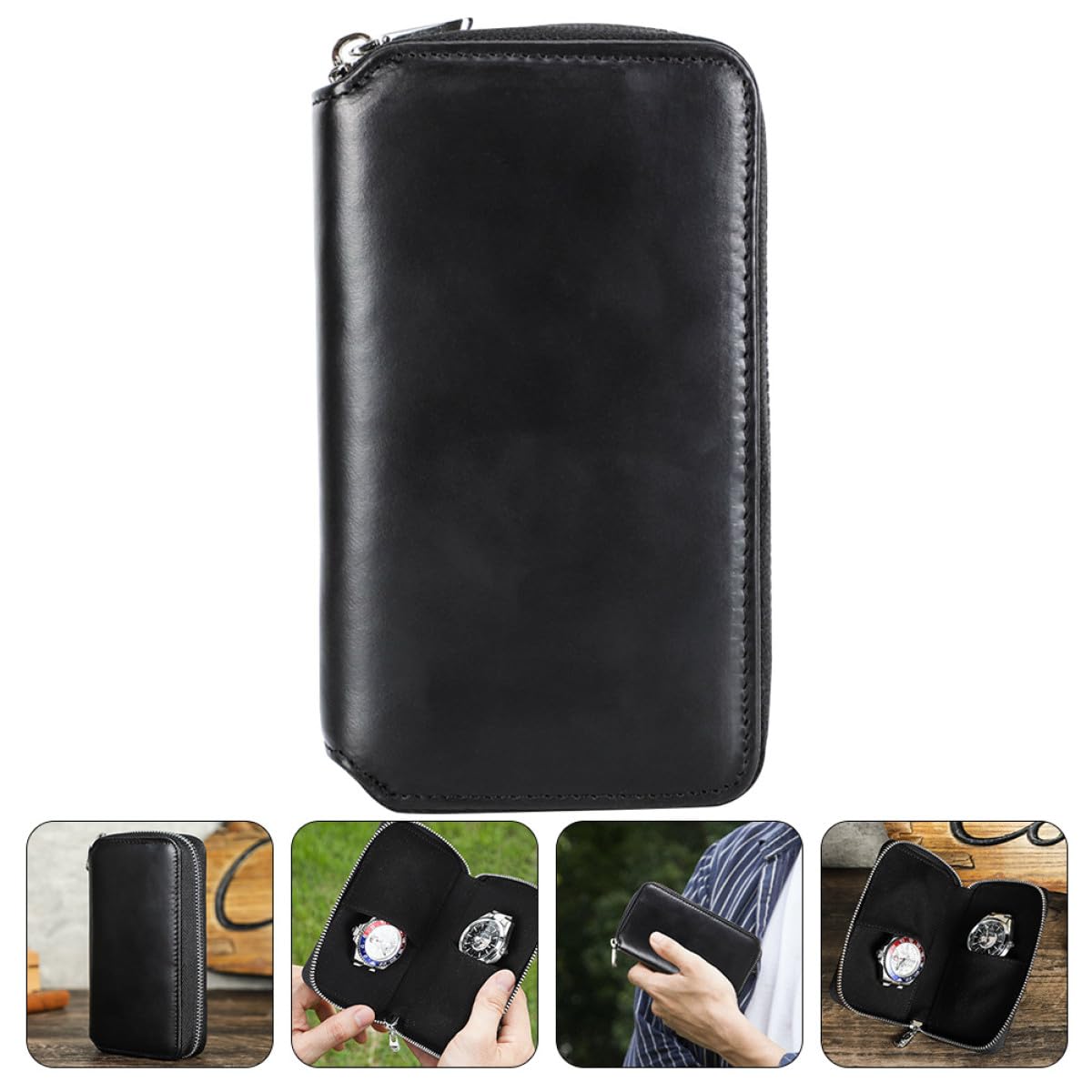 Abaodam Outdoor Uhren Organizer Uhrenbox aus Leder mit Reißverschluss Stoßfester Reise Uhrenbehälter für Herren und Damen