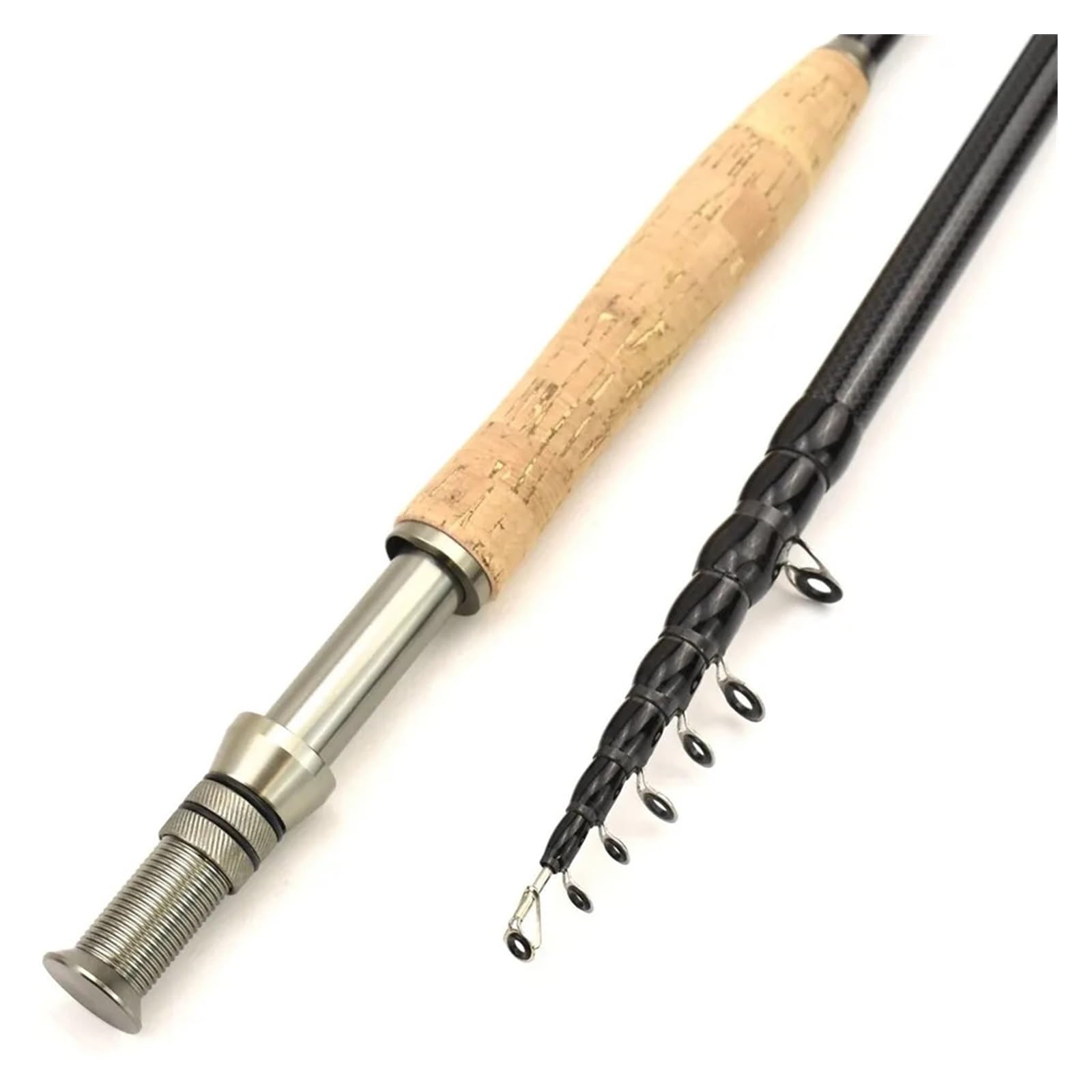 Canne a Peche Canne à pêche à la Mouche télescopique Portable en Carbone avec Base en métal de 2,1/3 m(2.4M)