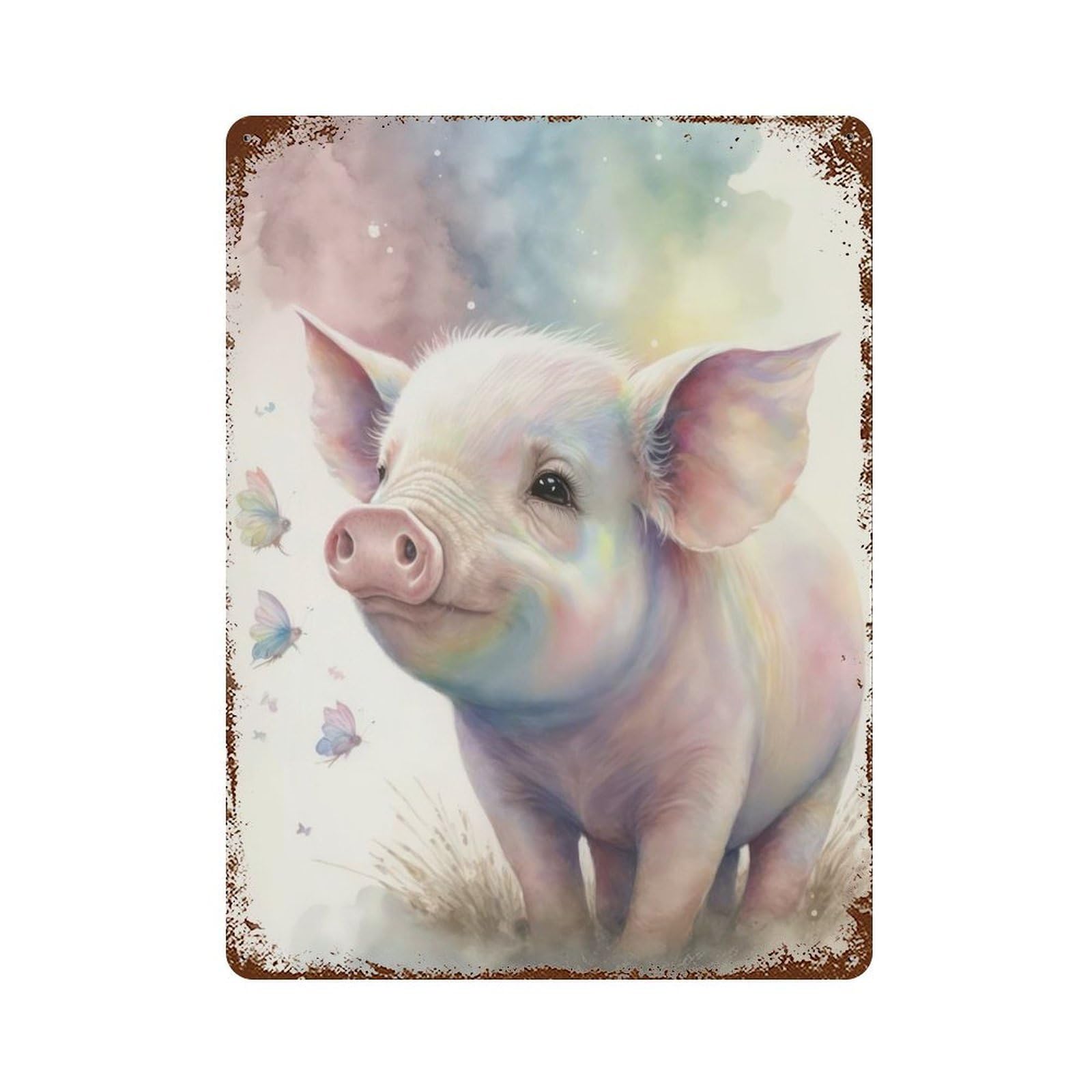 Garage Style Sweet Little Piglet Distressed Metal Wall Sign 15.7"x11.8", Shabby Chic Decor for Bar And Workshop