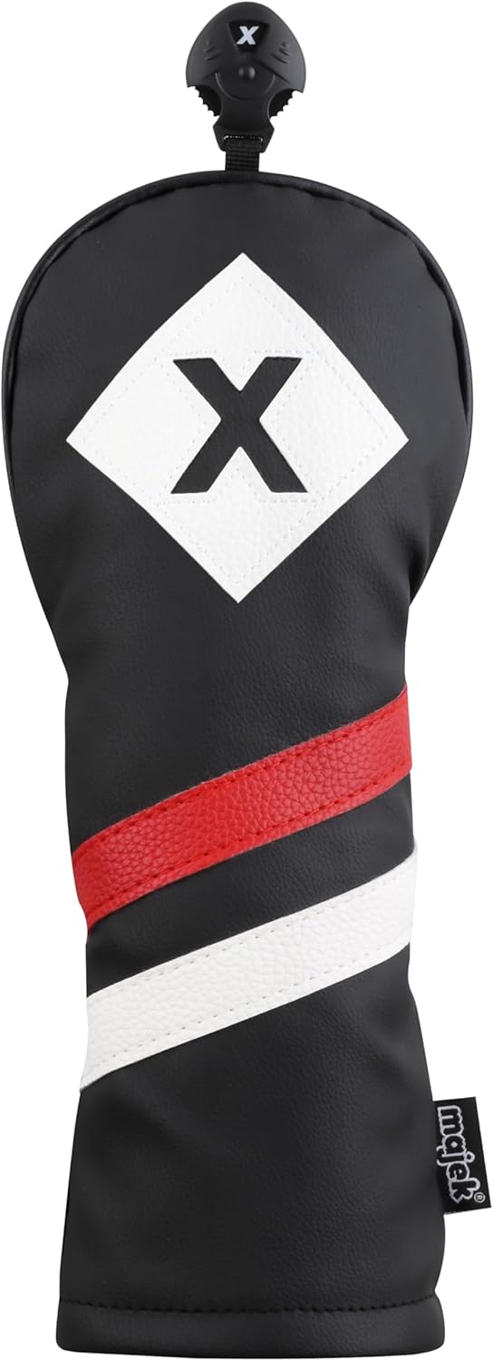 Majek Retro Golf Headcovers Black Red and White Vintage Leather Style 3 & X Fairway Wood Head Cover Classic Look