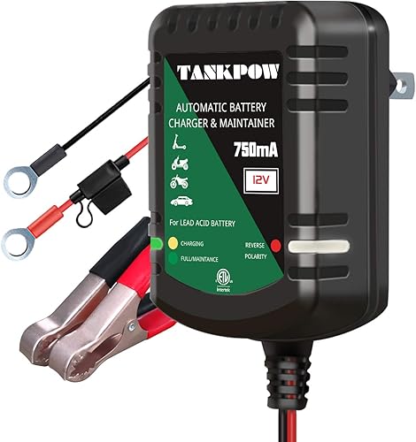 Cargador de batería de 750 mA, cargador de batería de coche de 12 V, cargador de flotador, cargador de goteo y mantenedor de batería para