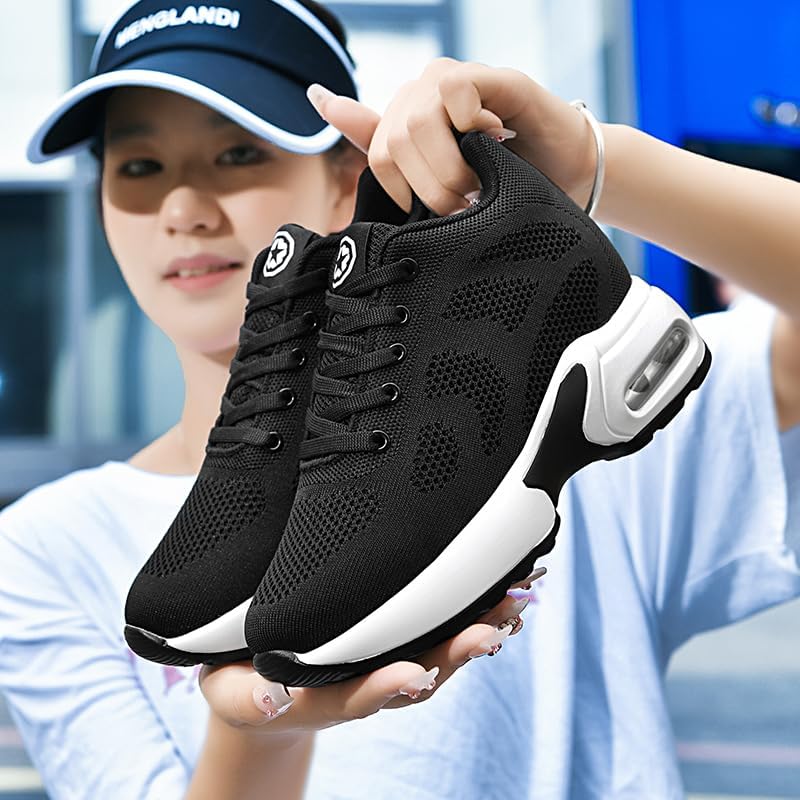 Women's Wedge Sneakers Invisible High-Heeled Leisure Walking Shoes Breathable Air Cushion Casual Footwear - Image 2