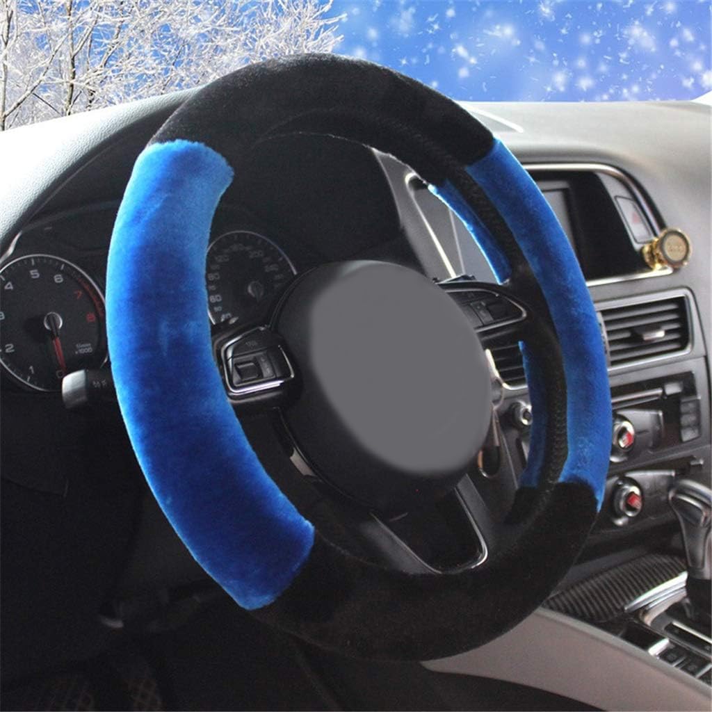 Fluffy Winter Car Steering Wheel Cover for Women Soft Warm Plush Fuzzy Cute Auto Accessories for Vehicle (Blue, Standard)