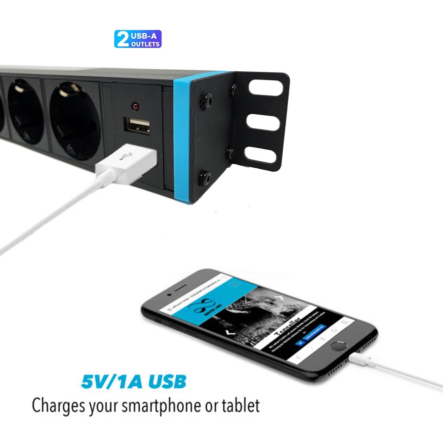 Infitronic - INSV1010-19 pollici PDU 8x 1U Ciabatta elettrica Power Twist con protezione da sovratensione + 2 x USB Charging