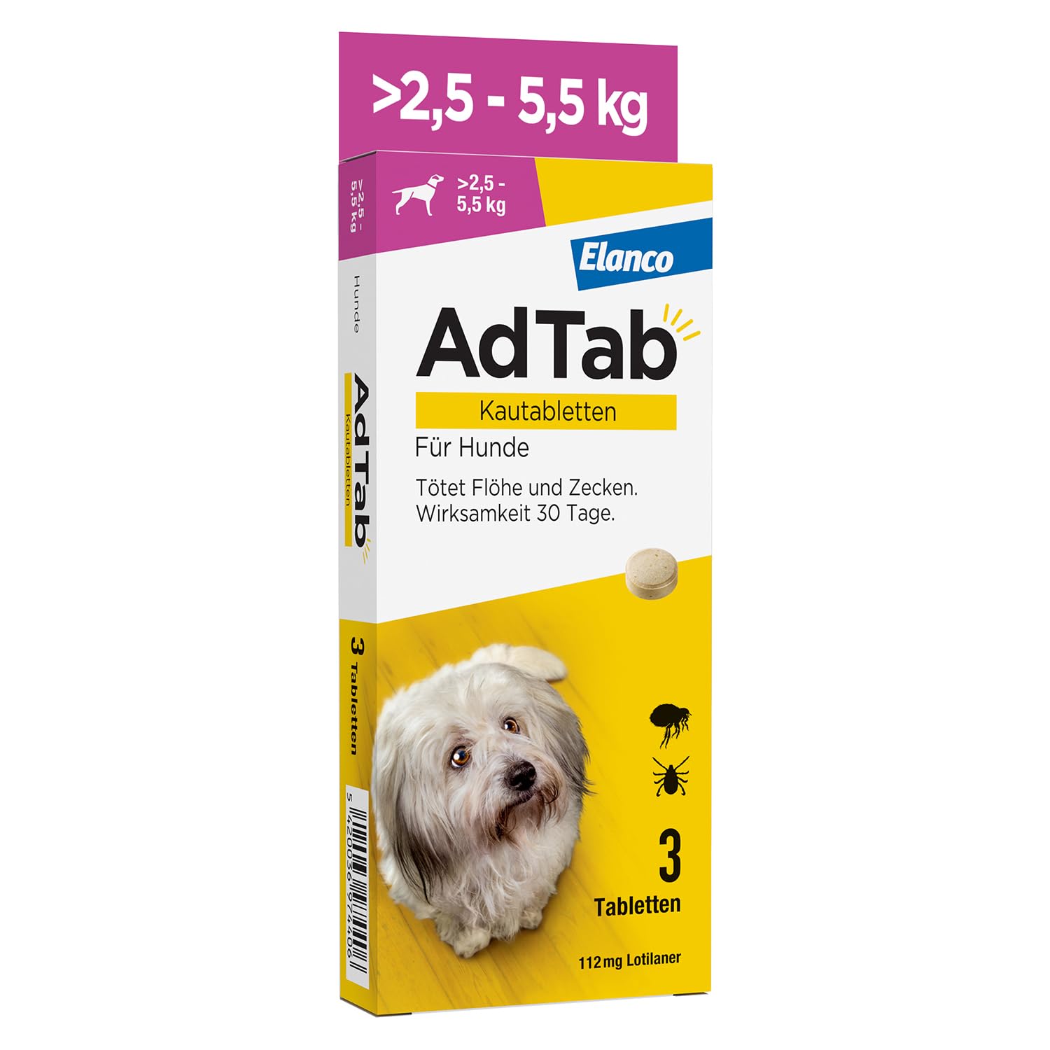 AdTab Compresse masticabili per cani di piccola taglia da 2,5 a 5,5 kg contro pulci e zecche