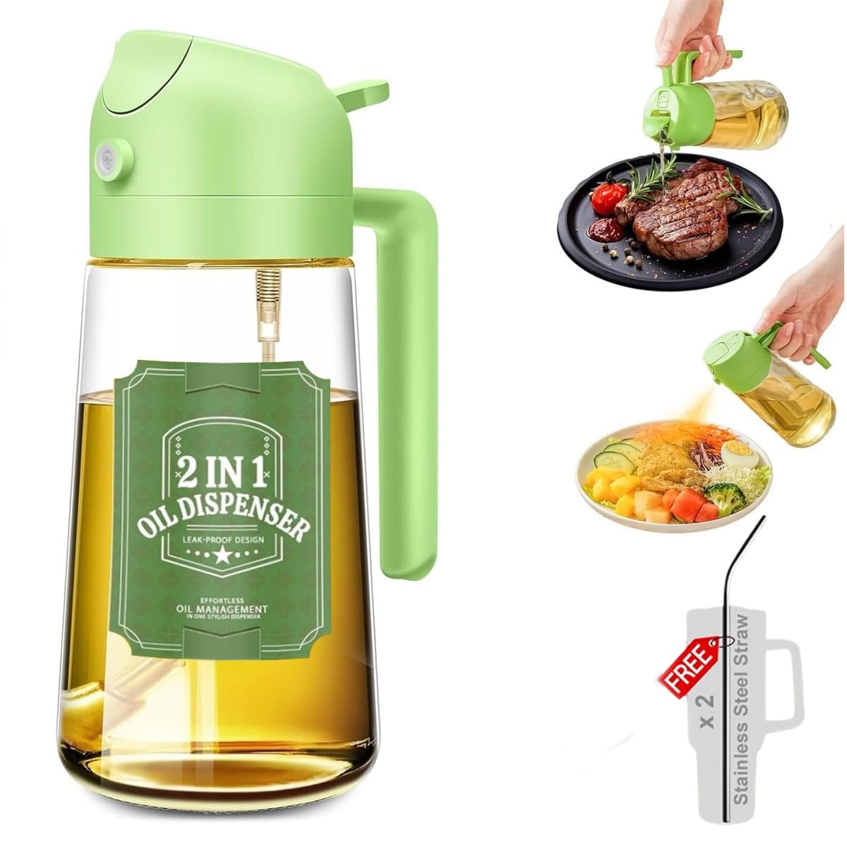 2 In 1 Oil Sprayer & Dispenser Bottle for Kitchen | 500 ml | Free steel straw | For Cooking, Salad, Air Fryer, Barbecue, Baking | Premium Glass Bottle | Durable | with Leak Proof Seal | Multicolor (B0DB5N313P) Amazon Price History, Amazon Price Tracker