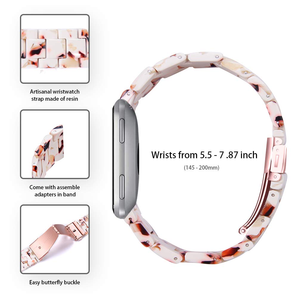 Resin Bracelet Compatible with Fitbit Versa 2 /Versa Lite/Versa Band for Women, Replacement Bracelet Strap Metal Stainless Steel Buckle for Versa 2 Smartwatch (Nougat)