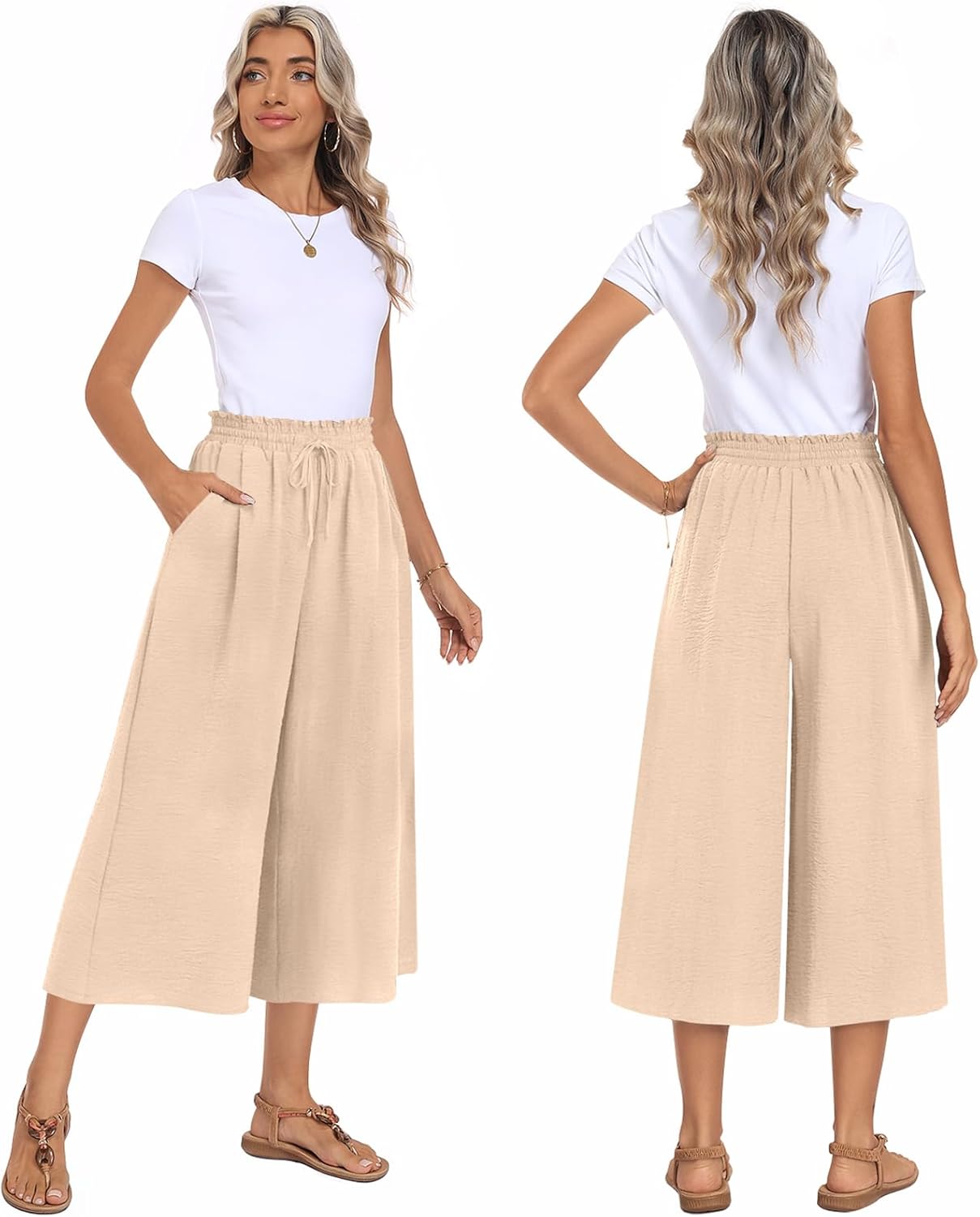 Anyally Womens Capri Palazzo Pants Wide Leg Summer High Waisted Gaucho Capris Business Casual Trousers with Pockets 2026 - Image 4