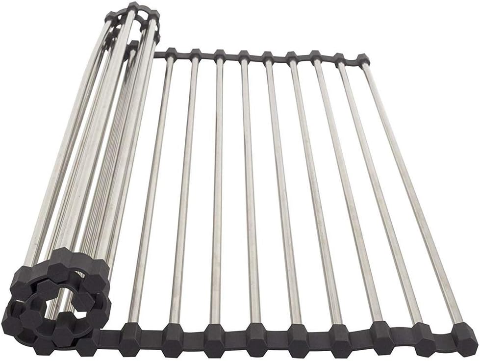 Comllen Best Large Commercial Kitchen Folding Small Mat Over The Sink Roll Up Dish Drying Rack, 20" x 12.8", Matte for Pans Bottles Bowls, Foldable Storage