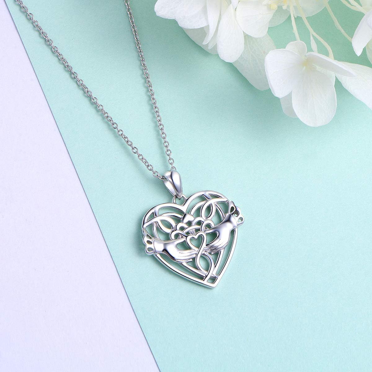 Celtic Necklace Sterling Silver Irish Celtic Knot Love Knot Triquetra Knot Pendant Claddagh Necklace for Women - Image 3