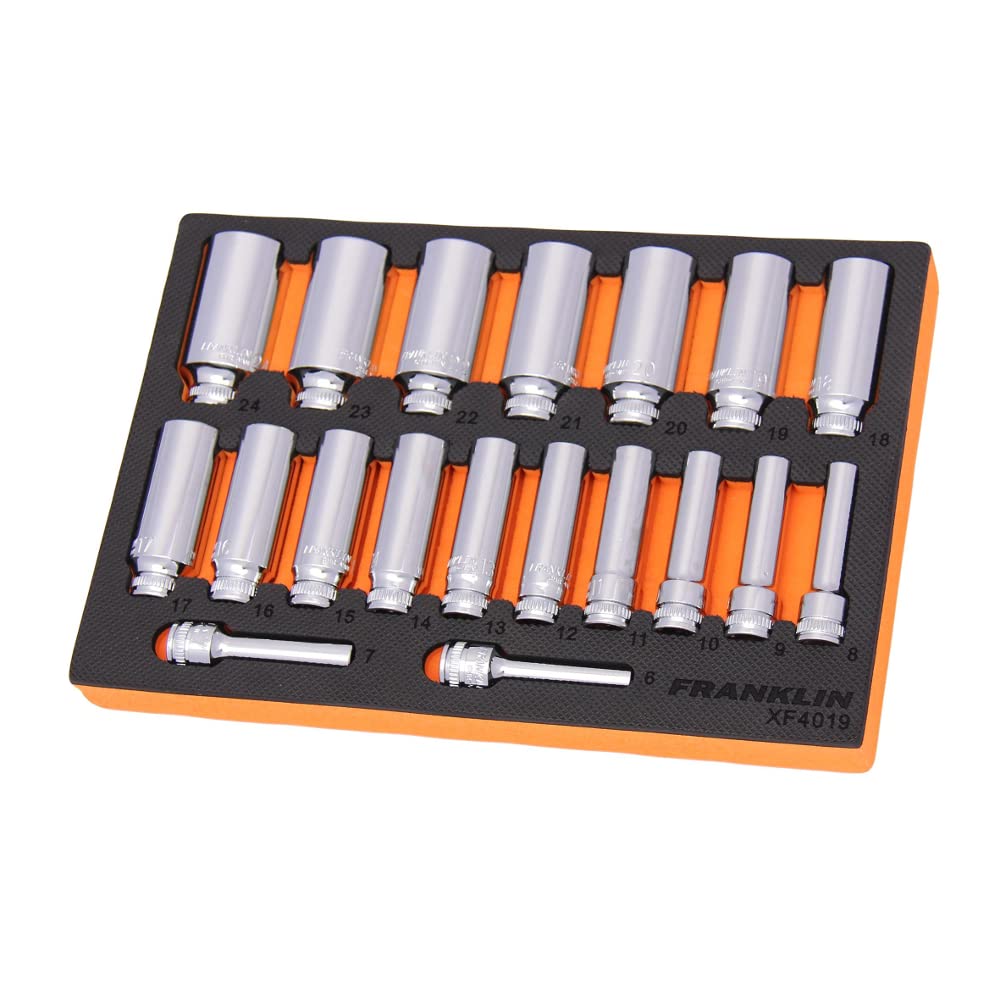 Franklin 3/8" Drive Deep 6 Point Socket Set 19 Pcs Tools Xf4019