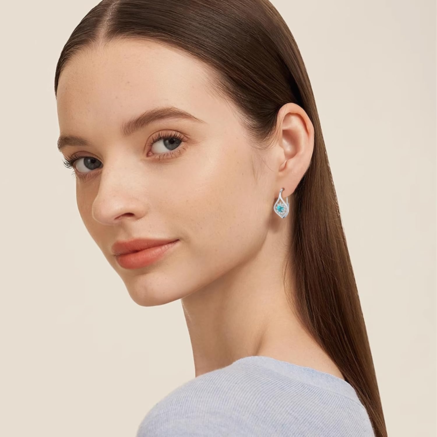 Turquoise Earrings 925 Sterling Silver Turquoise Bohemia Leverback Earrings Jewelry for Women Hypoallergenic Earrings for Sensitive Ears - Image 4