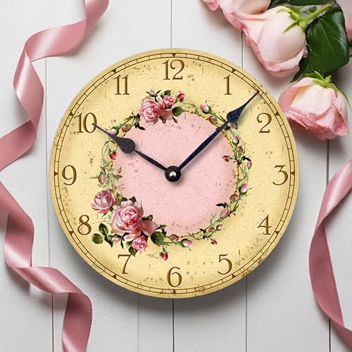 Miniatura 3 de Artículo C6032 Reloj estilo vintage Shabby Chic rosas rosas (12 pulgadas de diámetro)